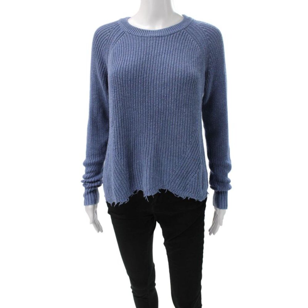Cotton By Autumn Cashmere Women Pullover Sweater Blue Crew Neck Cotton Size M
